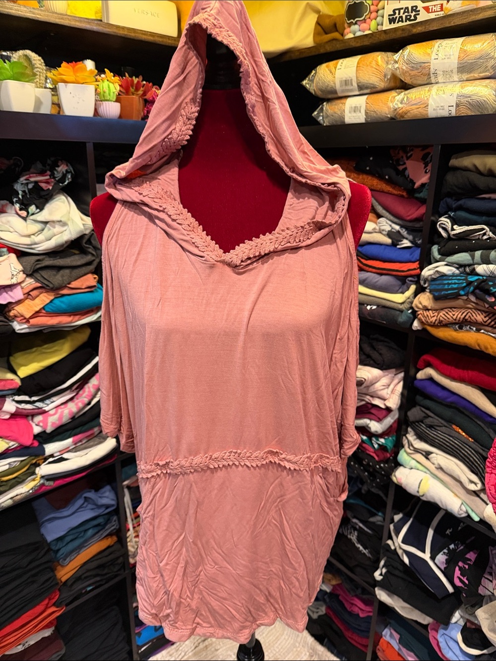 #669. 2/$32-POL cold shoulder hooded poncho.